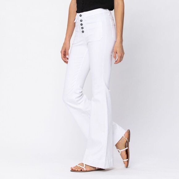 NWT Judy Blue White High Rise Button-Fly Patch Pocket Flare Jeans Size 27 NEW - Picture 12 of 15